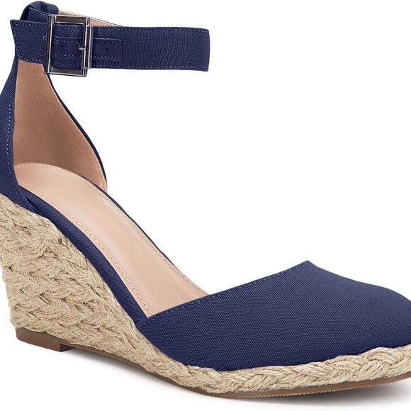 Womens Wedges Espadrille Sandals Faux Suede Platform Beach Ankle Strap 8.5 - Picture 1 of 8